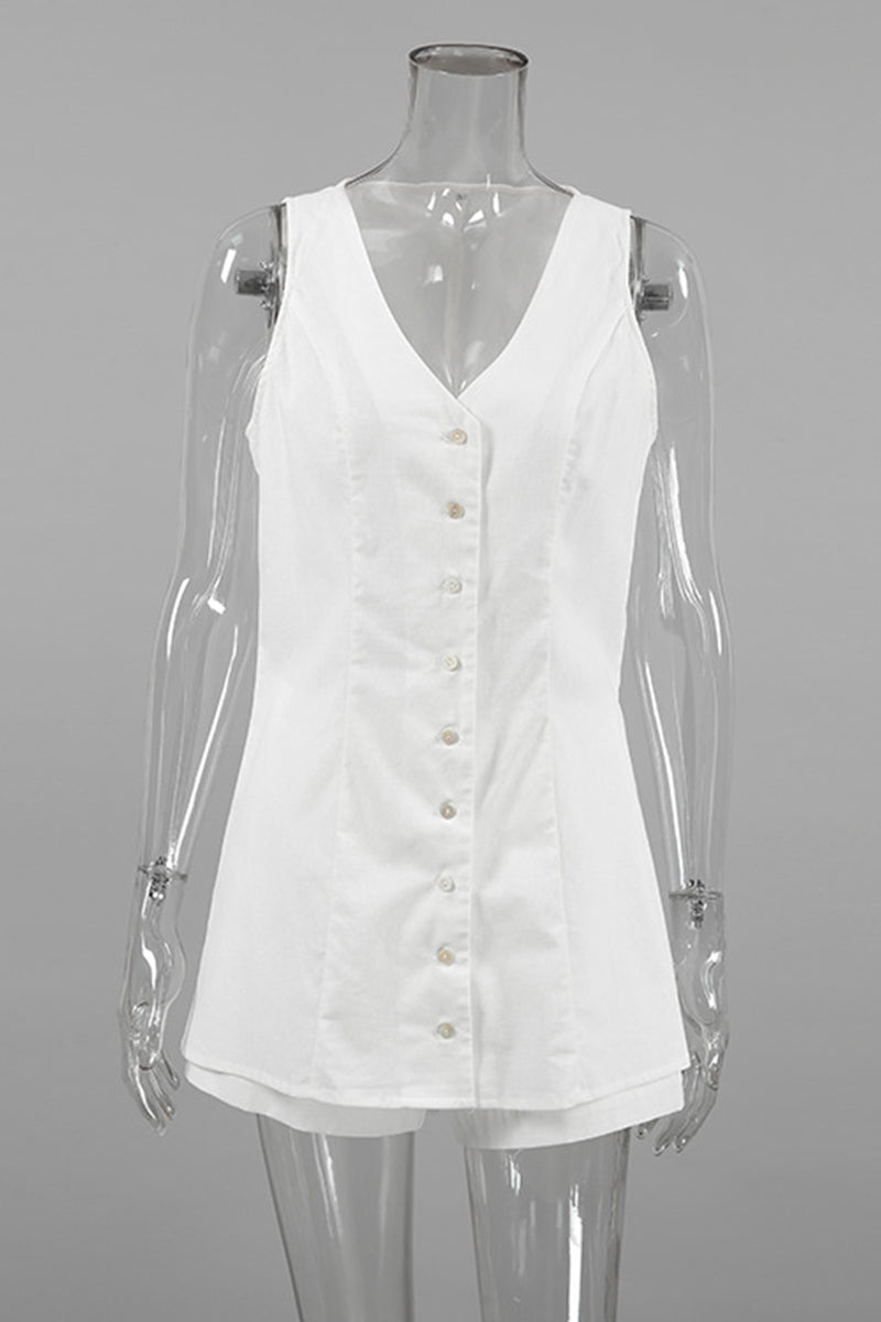 Daily Color Buttons V Neck Sleeveless Two Pieces