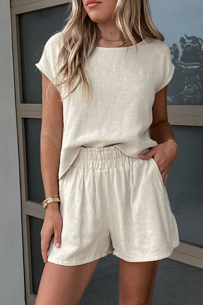 Daily Color Pocket O Neck Short Sleeve Two Pieces