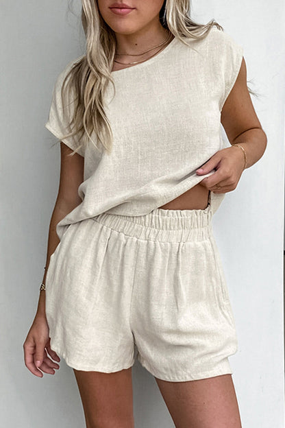 Daily Color Pocket O Neck Short Sleeve Two Pieces