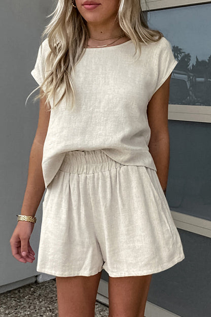 Daily Color Pocket O Neck Short Sleeve Two Pieces