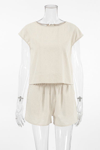 Daily Color Pocket O Neck Short Sleeve Two Pieces