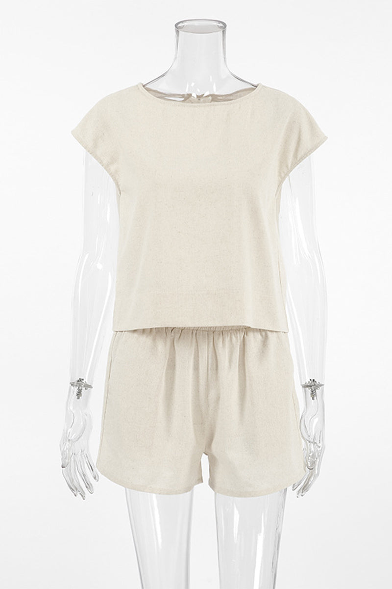 Daily Color Pocket O Neck Short Sleeve Two Pieces