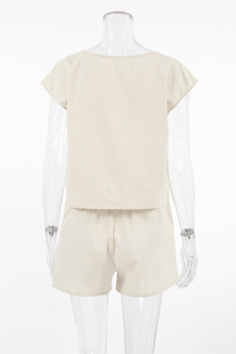 Daily Color Pocket O Neck Short Sleeve Two Pieces