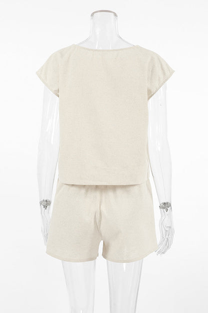 Daily Color Pocket O Neck Short Sleeve Two Pieces