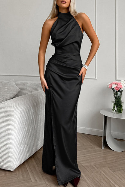 Prom Color Slit Halter One Step Skirt Dresses