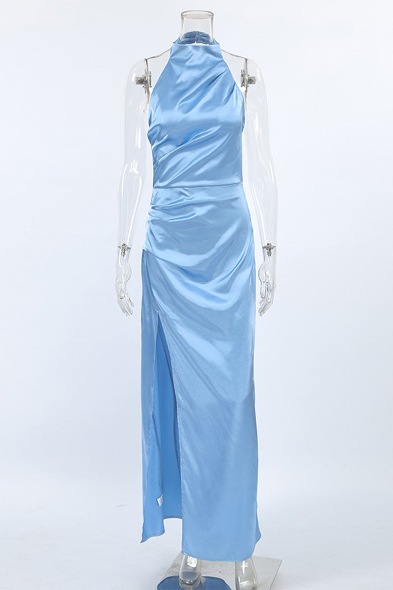 Prom Color Slit Halter One Step Skirt Dresses