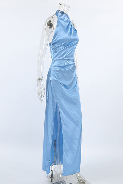 Prom Color Slit Halter One Step Skirt Dresses