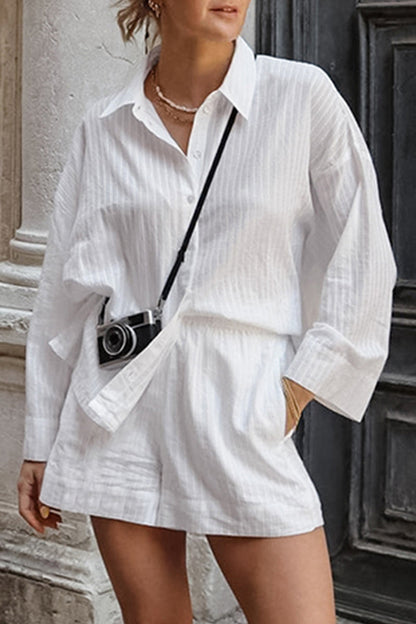 Street Daily Jacquard Color Pocket Buttons Turndown Collar Long Sleeve Two Pieces