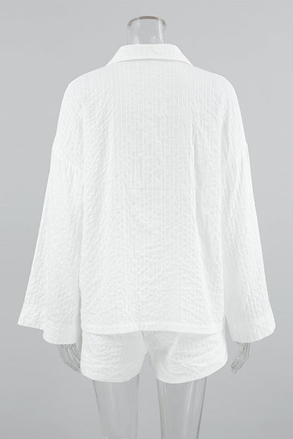 Street Daily Jacquard Color Pocket Buttons Turndown Collar Long Sleeve Two Pieces