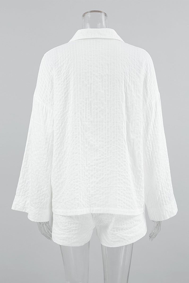 Street Daily Jacquard Color Pocket Buttons Turndown Collar Long Sleeve Two Pieces