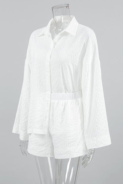 Street Daily Jacquard Color Pocket Buttons Turndown Collar Long Sleeve Two Pieces