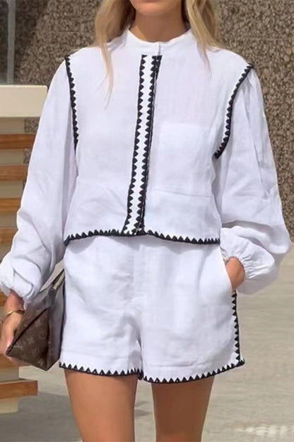 Street Color Pocket Patchwork Contrast Long Sleeve Two Pieces