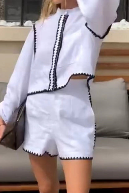 Street Color Pocket Patchwork Contrast Long Sleeve Two Pieces