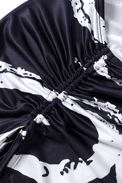 Geometric Print Draw String Contrast V Neck Sleeveless Two Pieces