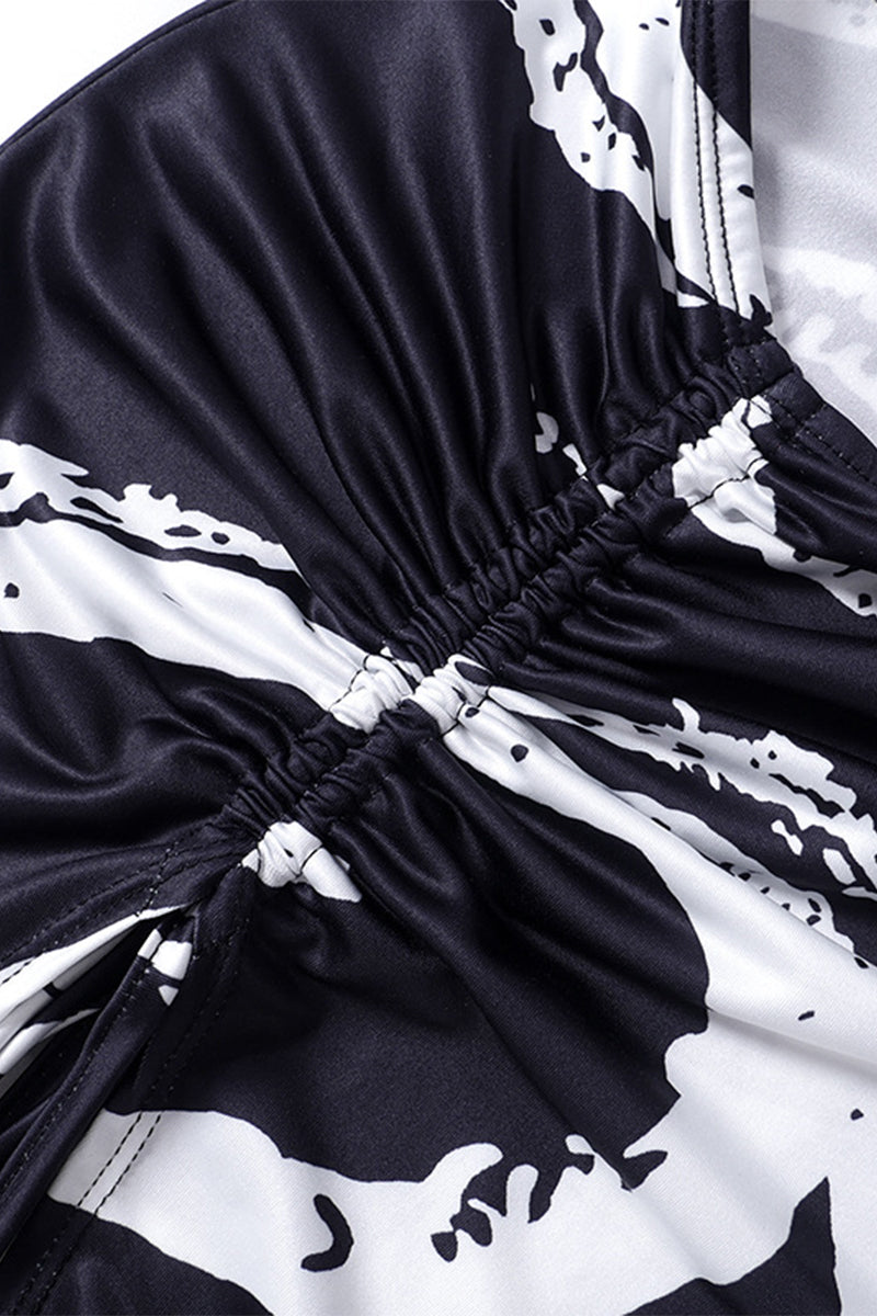 Geometric Print Draw String Contrast V Neck Sleeveless Two Pieces