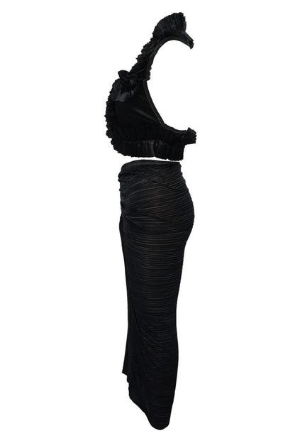 Color Backless Slit Halter Sleeveless Two Pieces