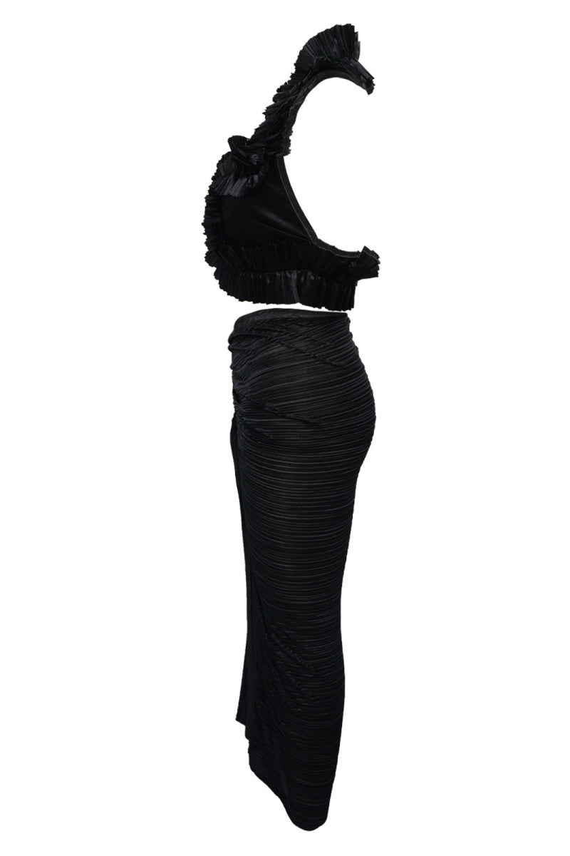 Color Backless Slit Halter Sleeveless Two Pieces