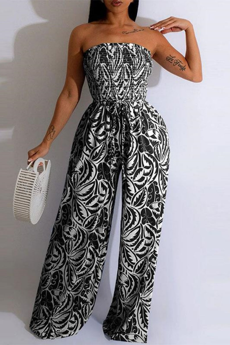 Print Strapless Bodycon Jumpsuits(4 Colors)