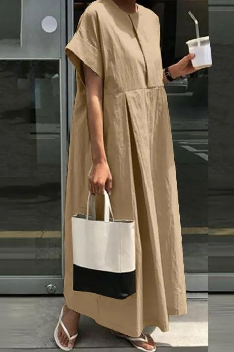 Color Patchwork O Neck Long Dresses(4 Colors)