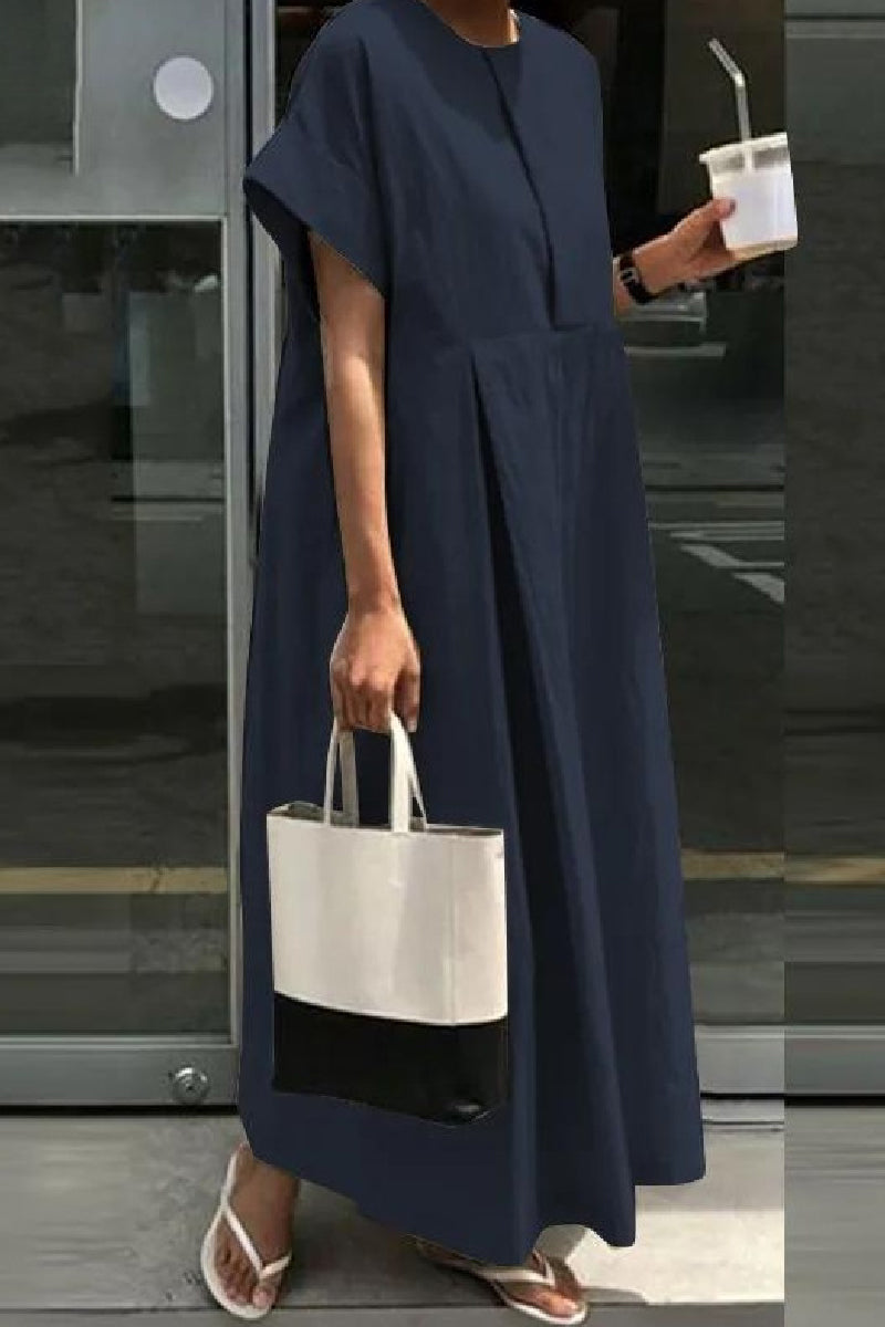 Color Patchwork O Neck Long Dresses(4 Colors)
