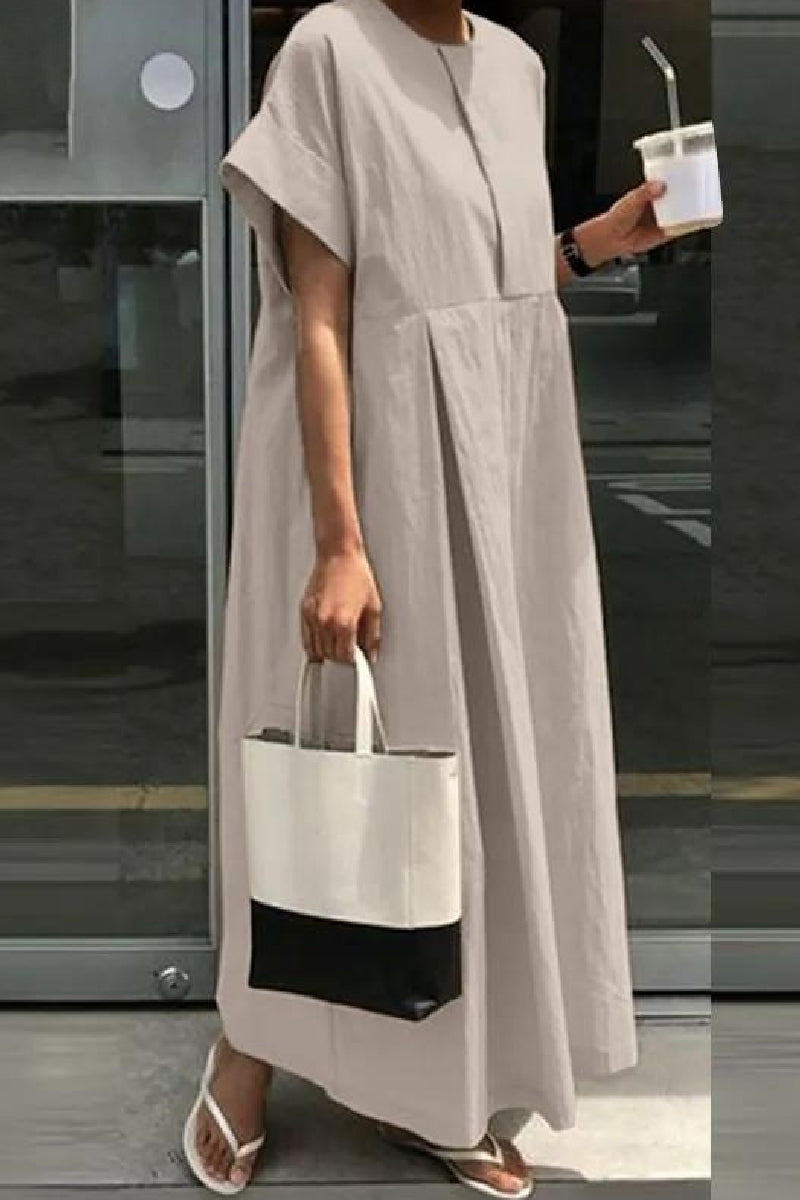 Color Patchwork O Neck Long Dresses(4 Colors)