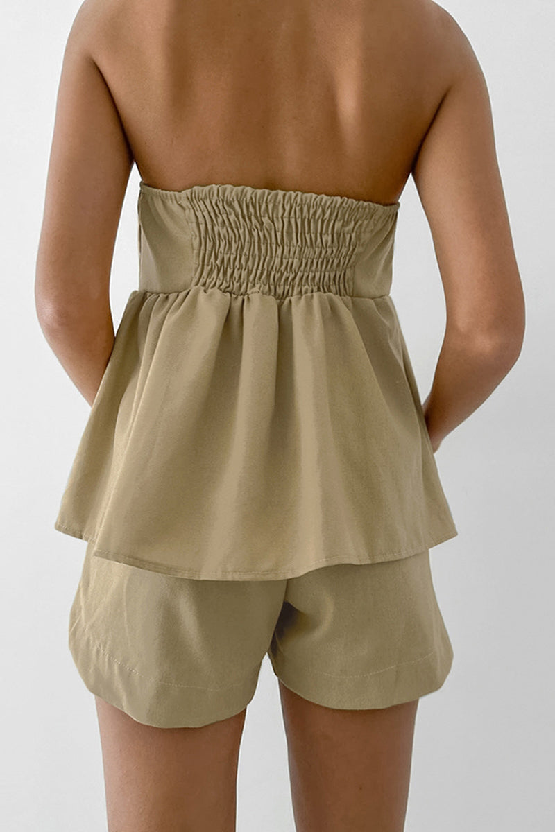 Daily Color Ruched Strapless Sleeveless Two Pieces