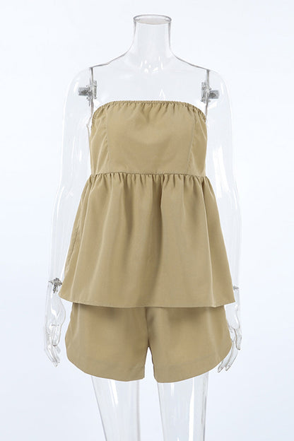 Daily Color Ruched Strapless Sleeveless Two Pieces