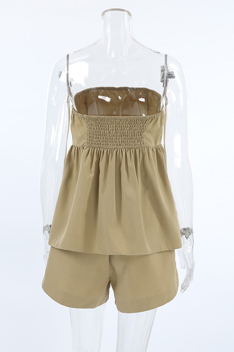 Daily Color Ruched Strapless Sleeveless Two Pieces