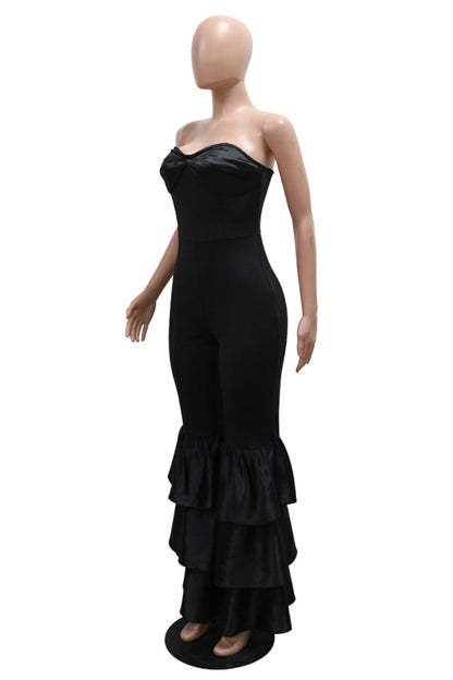 Color Backless Patchwork Strapless Skinny Jumpsuits