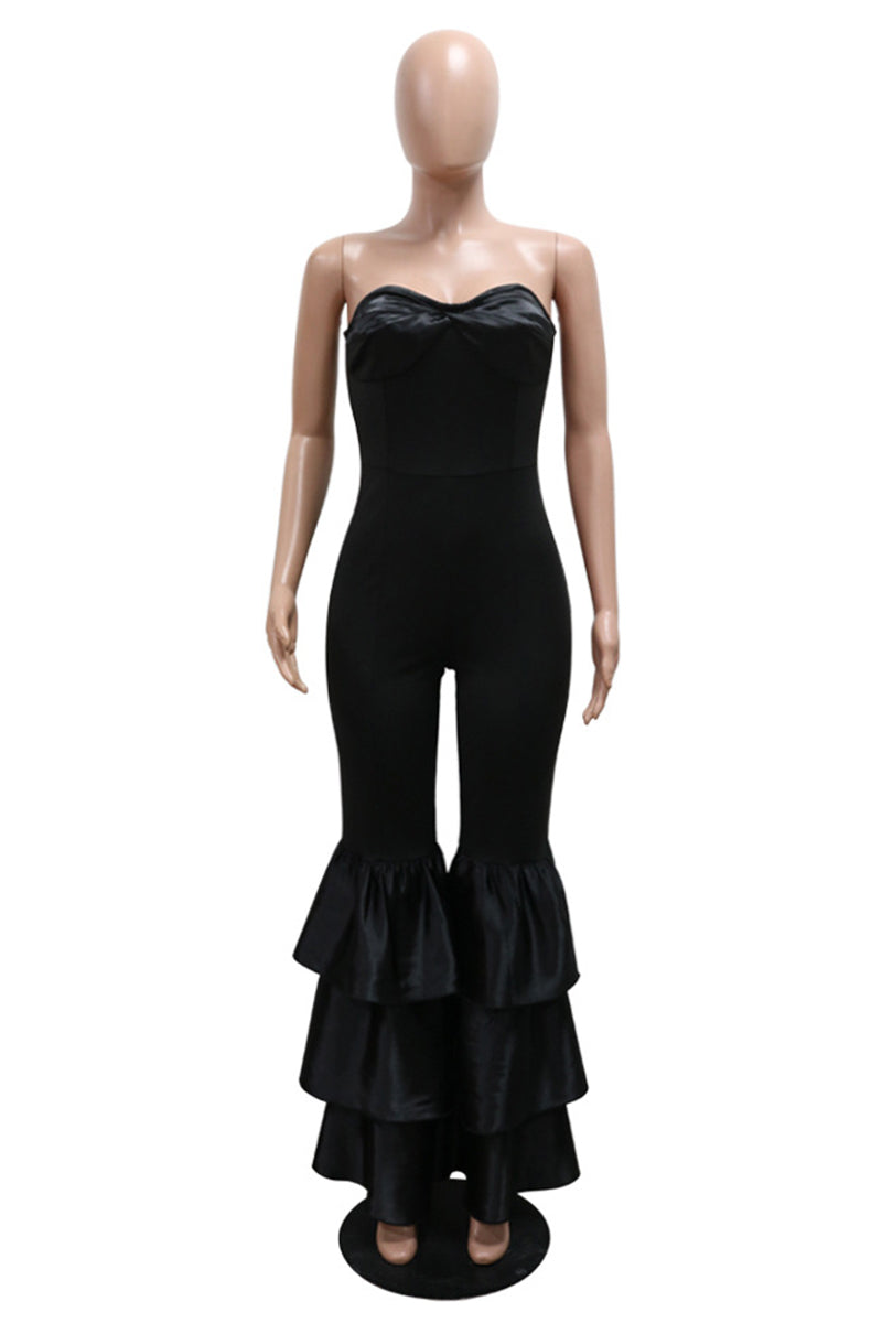 Color Backless Patchwork Strapless Skinny Jumpsuits