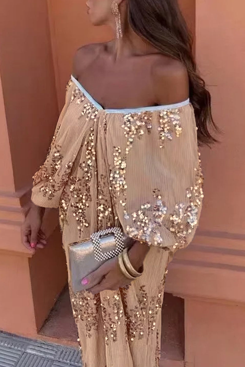 Celebrities Color Sequins V Neck One Step Skirt Dresses