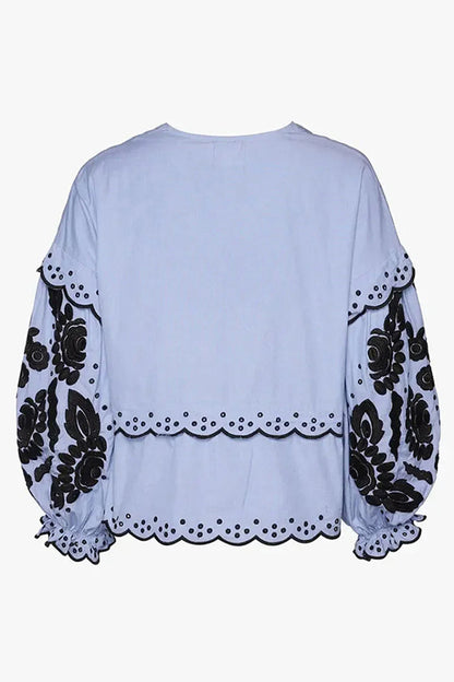 Color Hollow Out Lace Up Patchwork V Neck Blouses(3 Colors)