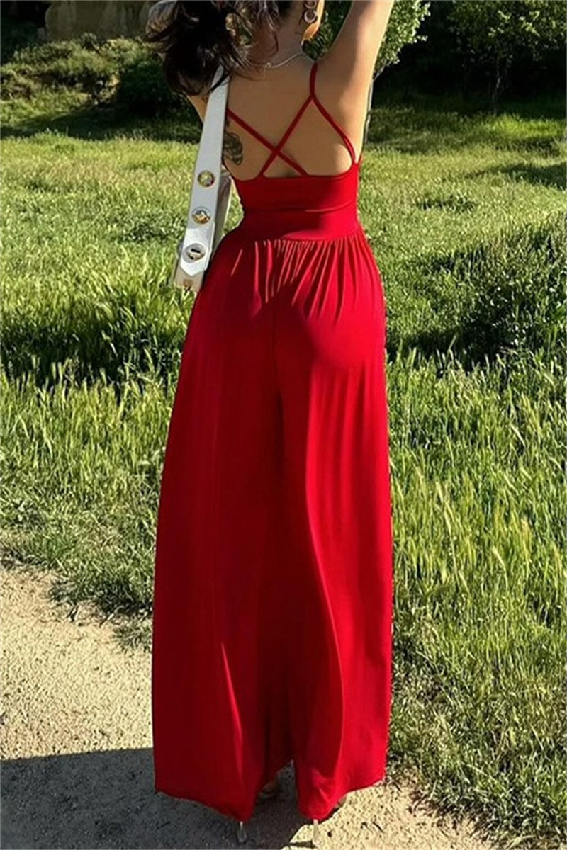 Color Backless Spaghetti Strap Bodycon Jumpsuits