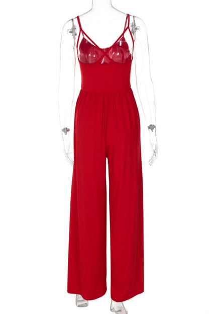 Color Backless Spaghetti Strap Bodycon Jumpsuits