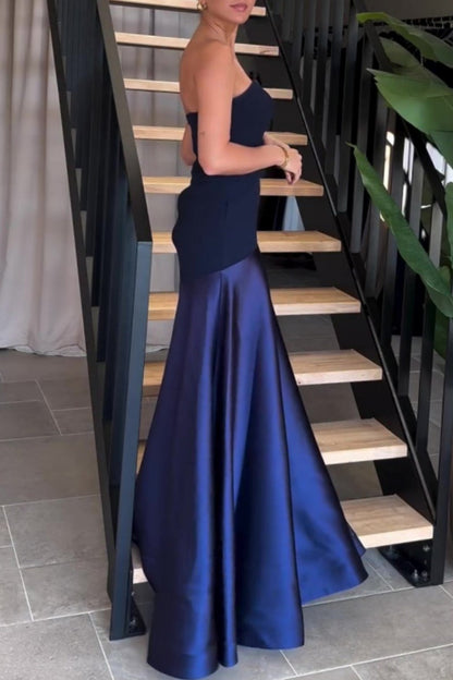 Formal Patchwork Backless Contrast Strapless Long Dresses
