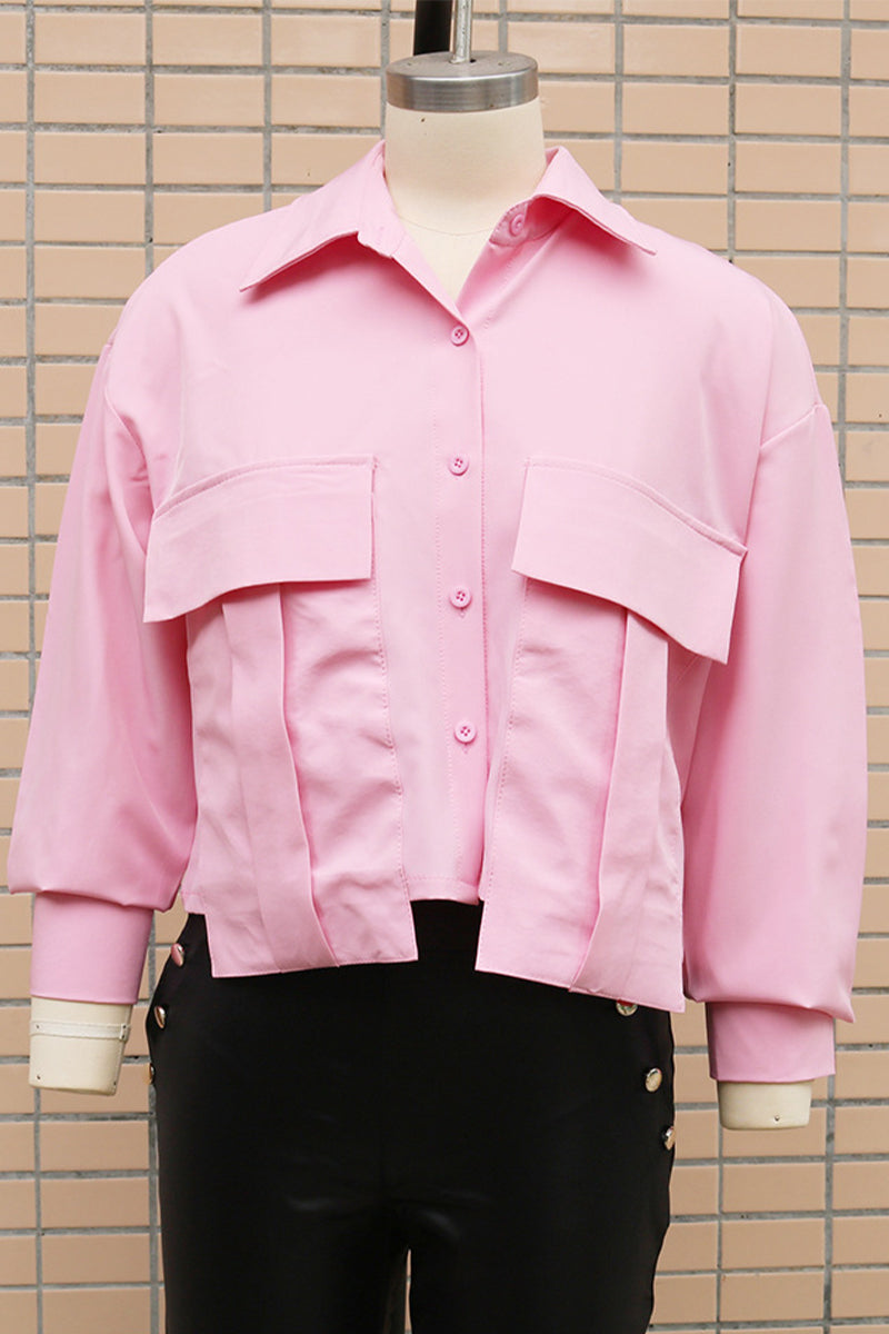 Daily Color Buttons Patchwork Shirt Collar Blouses