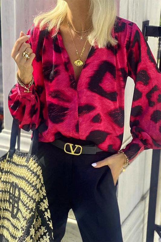 Street Geometric Print V Neck Blouses