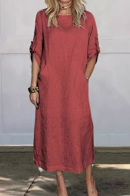 Color Pocket O Neck Long Dresses(7 Colors)