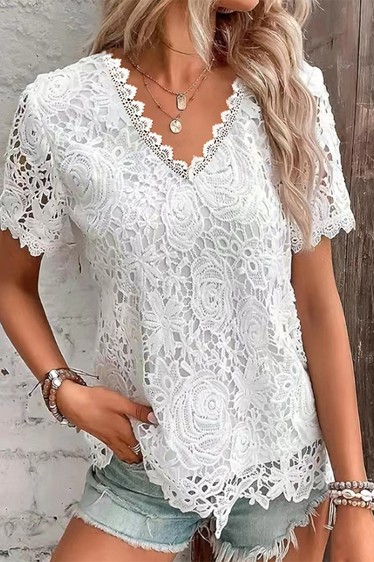 Daily Color Lace V Neck T-shirts(5 Colors)