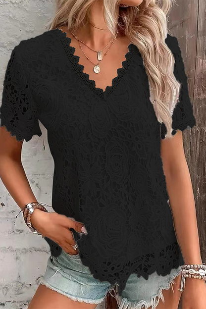 Daily Color Lace V Neck T-shirts(5 Colors)