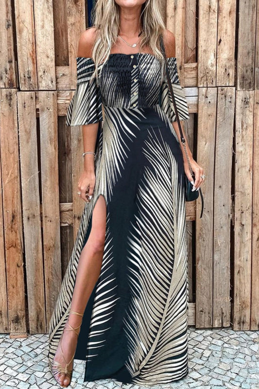 Print Off Shoulder Long Dresses