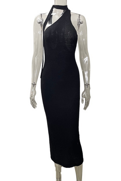 Color Backless Oblique Collar One Step Skirt Dresses