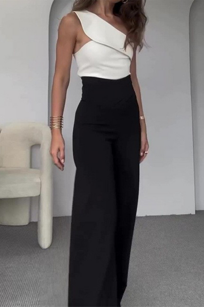 Celebrities Color Oblique Collar Sleeveless Two Pieces