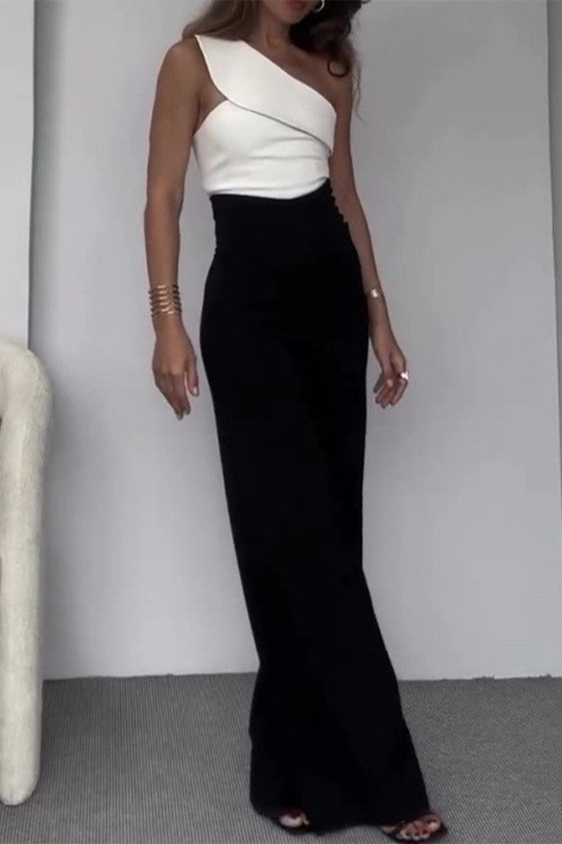 Celebrities Color Oblique Collar Sleeveless Two Pieces