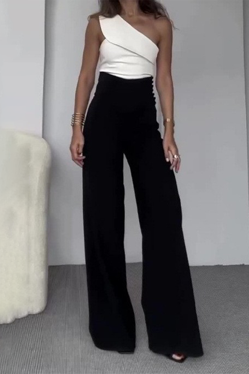 Celebrities Color Oblique Collar Sleeveless Two Pieces