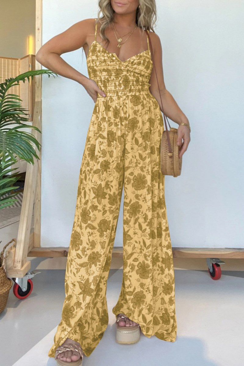 Print Backless Spaghetti Strap Regular Jumpsuits(6 Colors)
