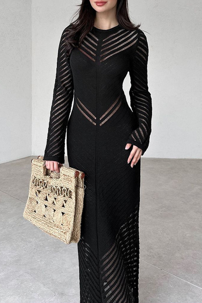 Daily Color Hollow Out Stringy Selvedge O Neck Wrapped Skirt Dresses