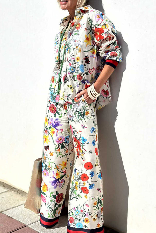 Street Print Pocket Turndown Collar Long Sleeve Two Pieces