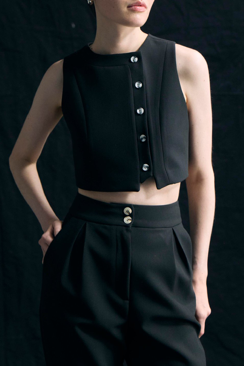 Pocket Buttons O Neck Sleeveless Two Pieces