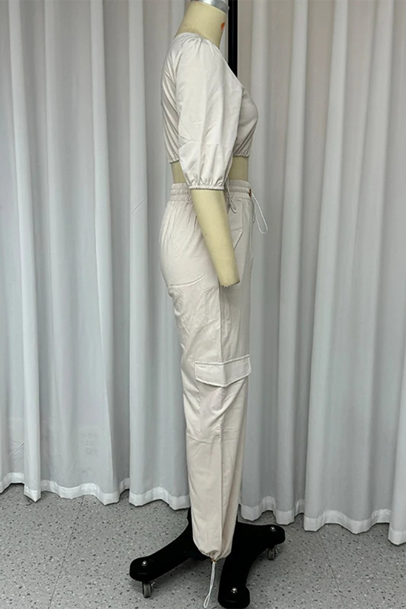 Daily Color Draw String Buttons Irregular Oblique Collar Short Sleeve Two Pieces